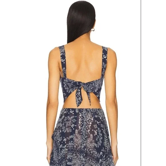 Miaou Tati Top Bandana Navy Silk Blend Corset Style Cropped Camisole Size S - Picture 2 of 11